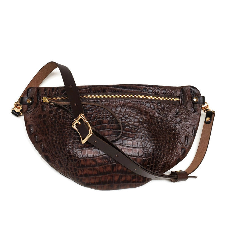 Harper Belt Bag Leather Cognac / Valentine Crocodile Brown – Angela Handbags In Embossed